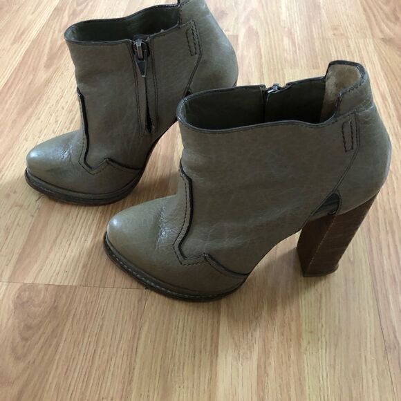 Alexander Wang Green Gray Ankle Boots Booties Heeled Zip Leather EU 38 US 7.5 - Picture 4 of 14